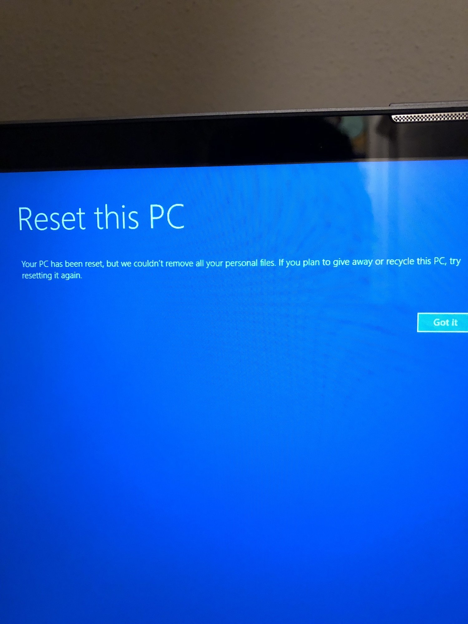 Problems resetting my laptop computer