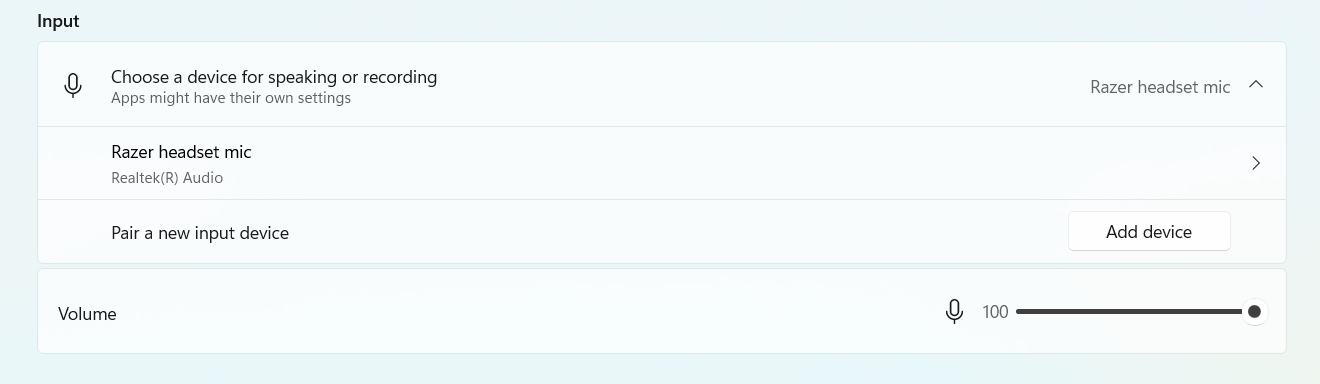 Will will set in my system sound put an input levels are 100%, yet my microphone volume is... 64efb2aa-6883-45b5-b41e-5f9f72bedaab?upload=true.png