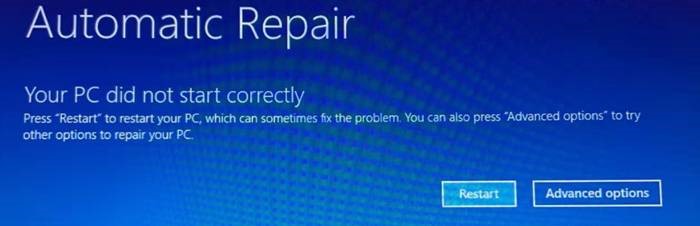 On Windows 10 19H2 OS,system showed unexpected 'automatic repair' interface sometimes... 652c28b1-7395-4ce4-94ee-973de16e75e3?upload=true.jpg