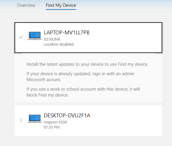 Microsoft Account "find my device" doesn't find my brand new ASUS X510UNR (Windows 10 Home). 653d4622-064f-403d-a25e-81f14fceb077?upload=true.png