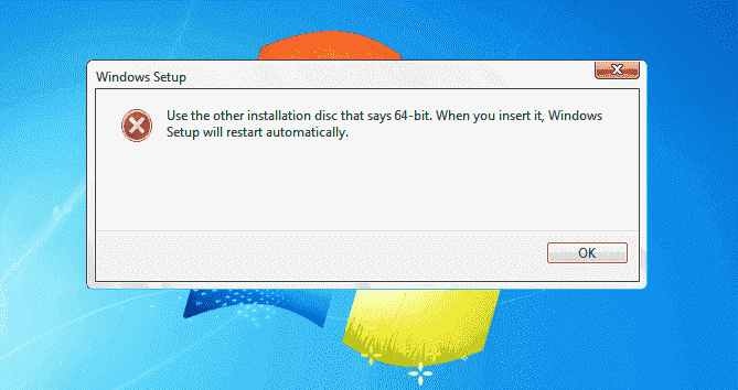 "Use the other installation disc that says 64-bit. When you insert it, Windows Setup will... 672e79d0-2816-429c-bd30-abca6693fb8c?upload=true.png
