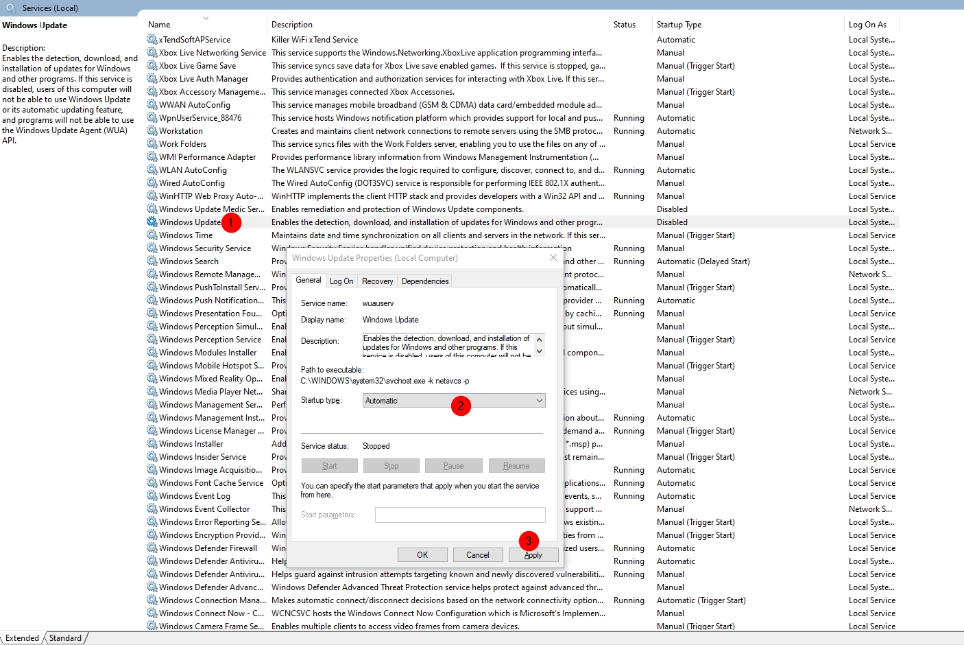 Cannot enable windows update and check for updates just keeps on loading. 672f6f49-14d3-4a1f-98e8-88f20b4b02e4?upload=true.jpg