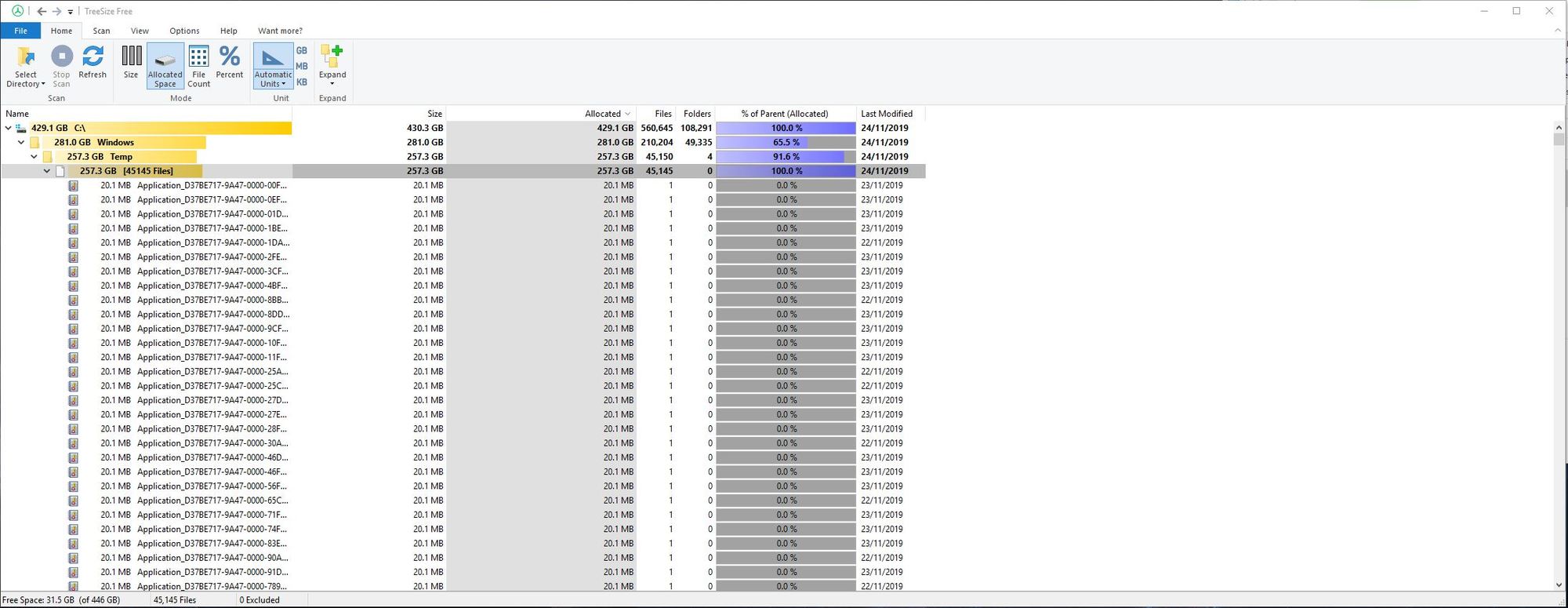 OS SSD - 45,000 files totaling 257GB in Temp folder and seems to be growing??? 674a7a59-e099-405b-9705-dcc3c6c7edea?upload=true.jpg