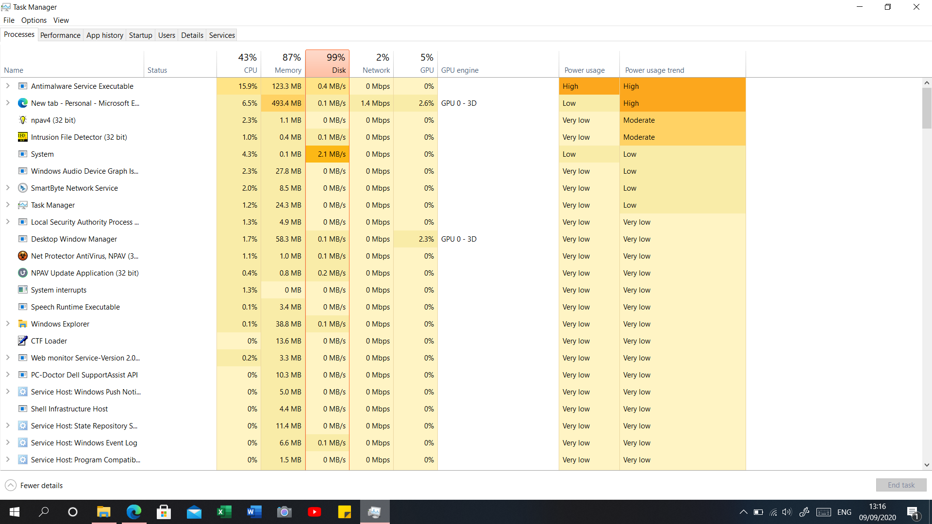 Disk usage, memory usage is very high. Also, the "antimalware service executable"  power... 68c19a25-27a4-4bcc-8e2d-a636b2d90fb7?upload=true.png