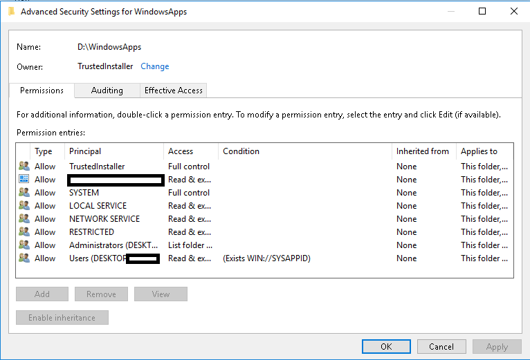 Unable to edit permissions or access file folder "WindowsApps" on internal secondary HD... 6922d0d4-7403-4c96-8cf9-068aa7133f99?upload=true.png