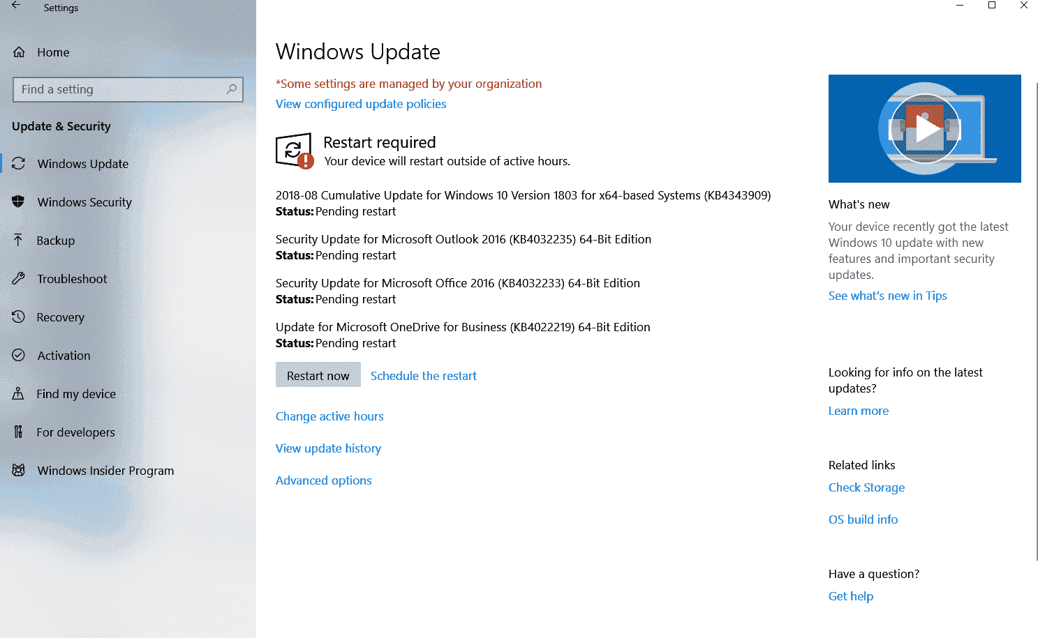Some settings are managed by your organization in windows update. 69a42b90-24e4-4b75-9083-9df4c1a3f767?upload=true.png