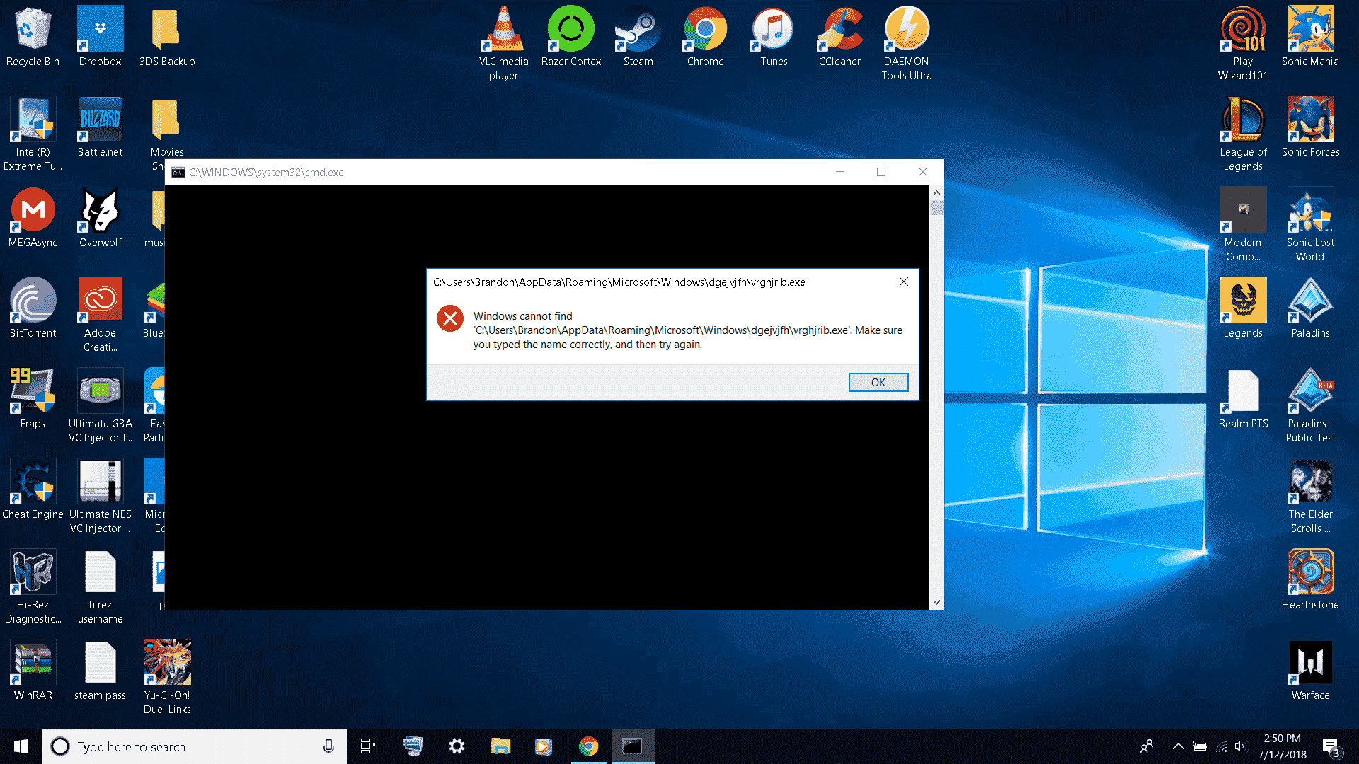 My Command Prompt pops up with an error message every 5 minuets? 69a7c031-3640-44c9-8db5-25f804f81acd?upload=true.png
