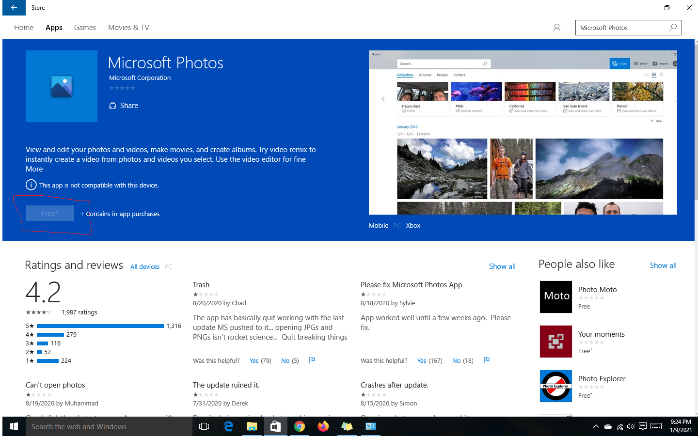 'Free' option is disabled when I try to install Microsoft Photos app from Store 6bb7ccd7-b634-484d-ac99-9abe2d1f2d17?upload=true.png
