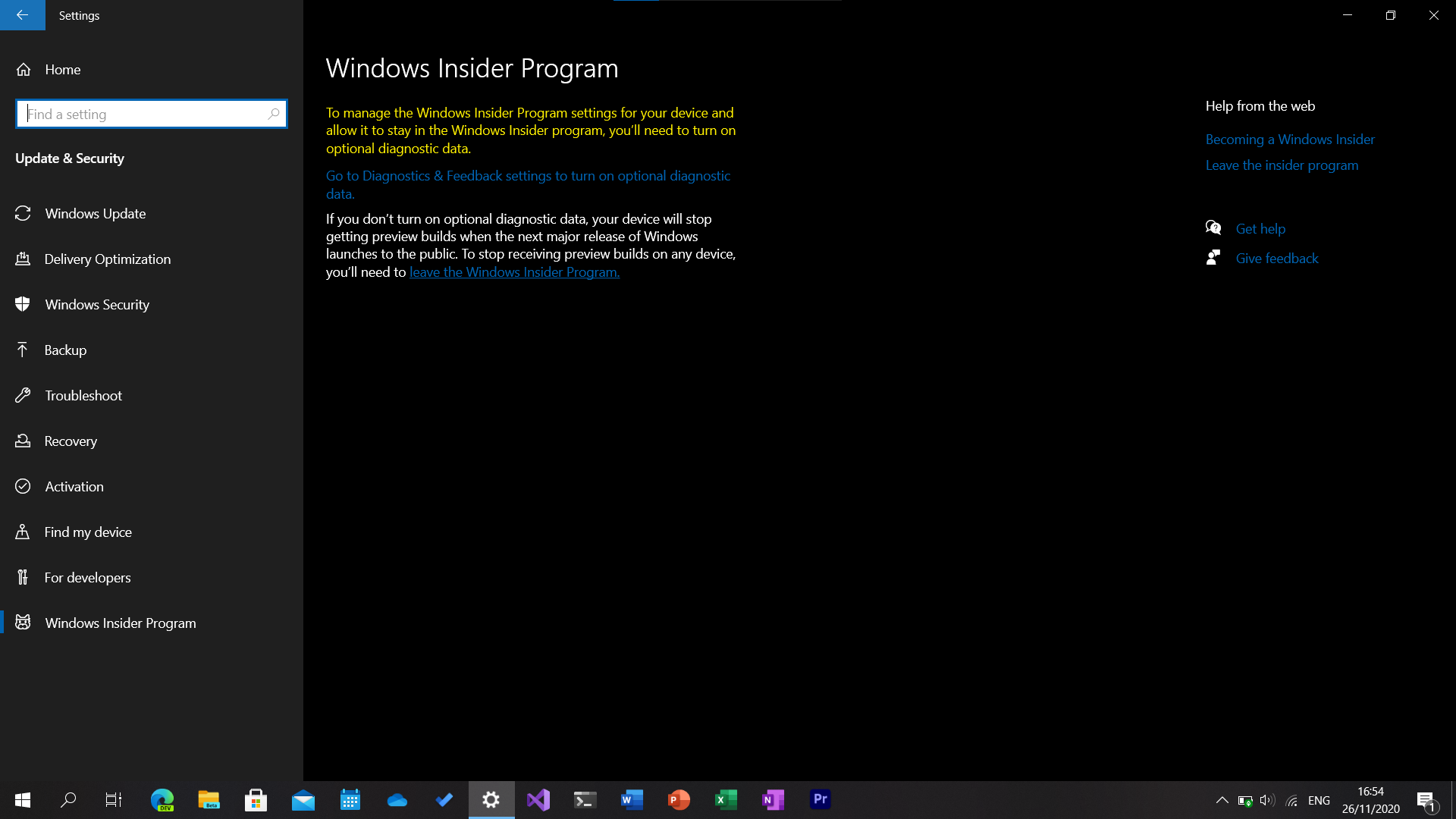 Not able to join Windows Insider program, settings hidden 6cf3eb60-f677-4607-8ccf-c0a80bcd8799?upload=true.png