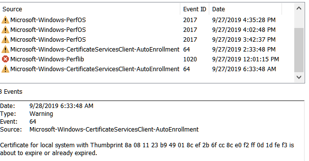 Certificate for local system with Thumbprint 2d 5b *** 18 37 is about to expire or already... 6d1569686556t-event-64-error-message-about-expired-thumbprint-certificate-thumbprint-certificate.png