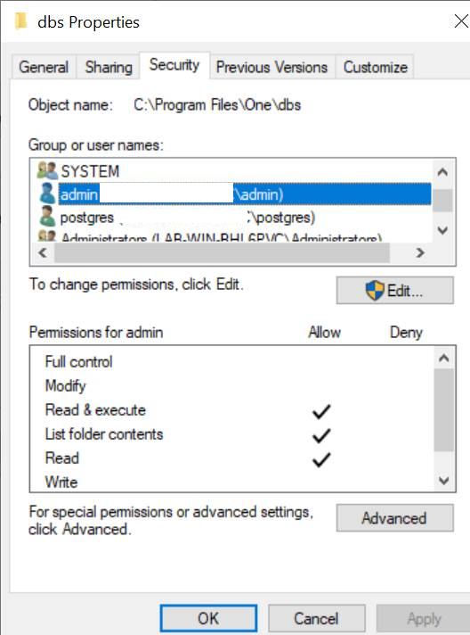 Administrator user not having write privileges to the folders installed by Postgres 6d19d272-cf39-43e8-aea6-878e410e0953?upload=true.png