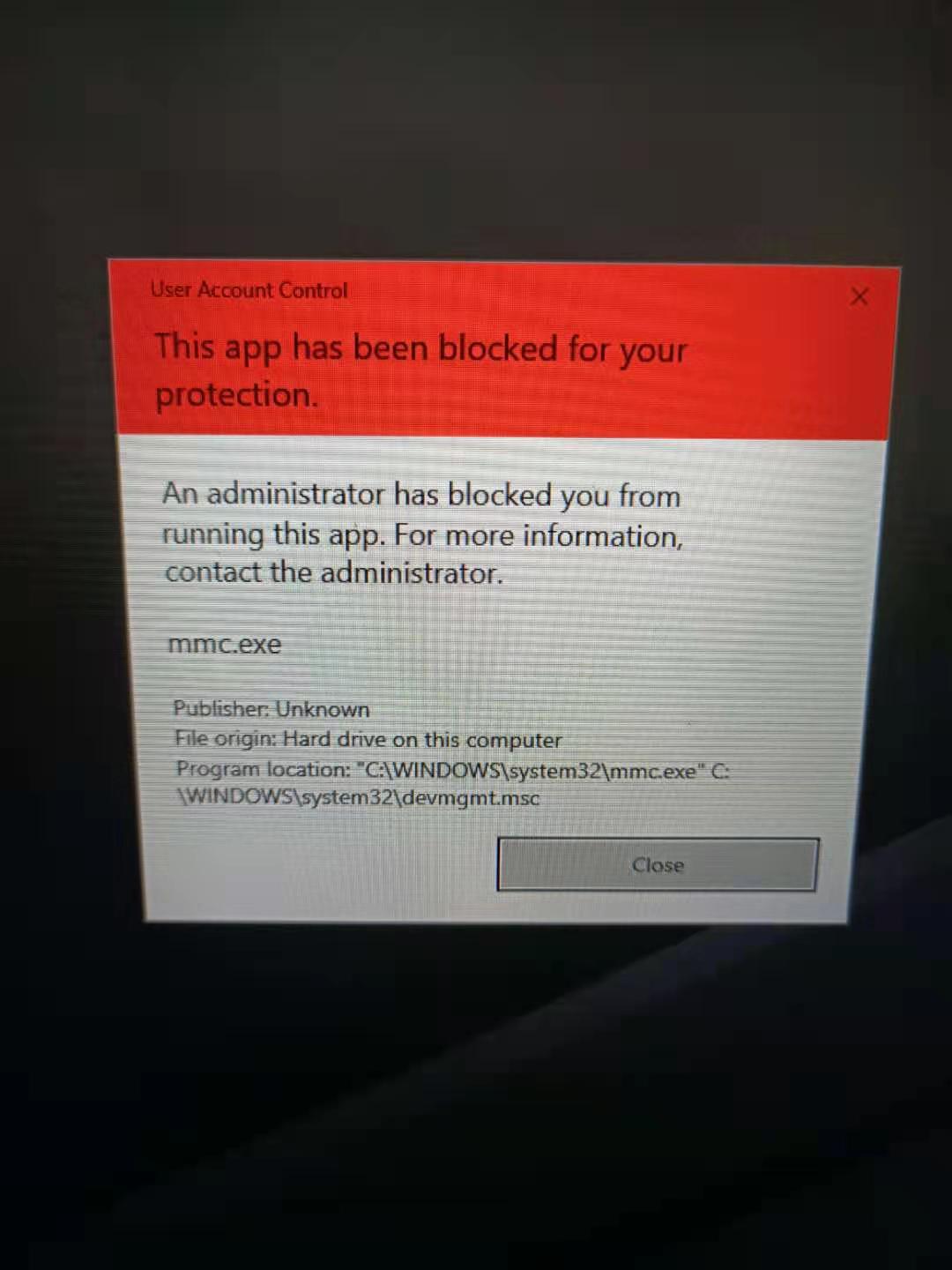 MMC : An Administrator has blocked you from running app 6dadfb85-6fbe-4421-b83d-e0fe00a8812d?upload=true.jpg