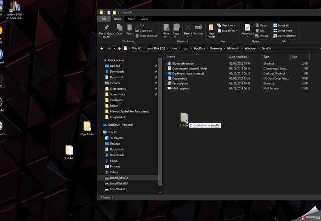 Press Windows + R and type shell:sendto It will open the SendTo folder, on this folder, add... 6dege9r2l3ld1.png