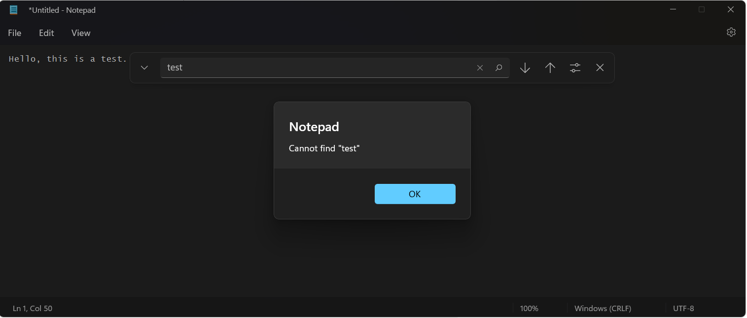 CTRL+F not detecting a word in Notepad 6e6743df-1199-4b3c-a87a-0611c96a9f50?upload=true.png