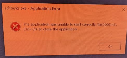 Error message on shutdown : schtasks.exe application error. 0xc0000142 6ea1b8c9-593d-48a1-bafa-bea18a8ccb1f?upload=true.jpg