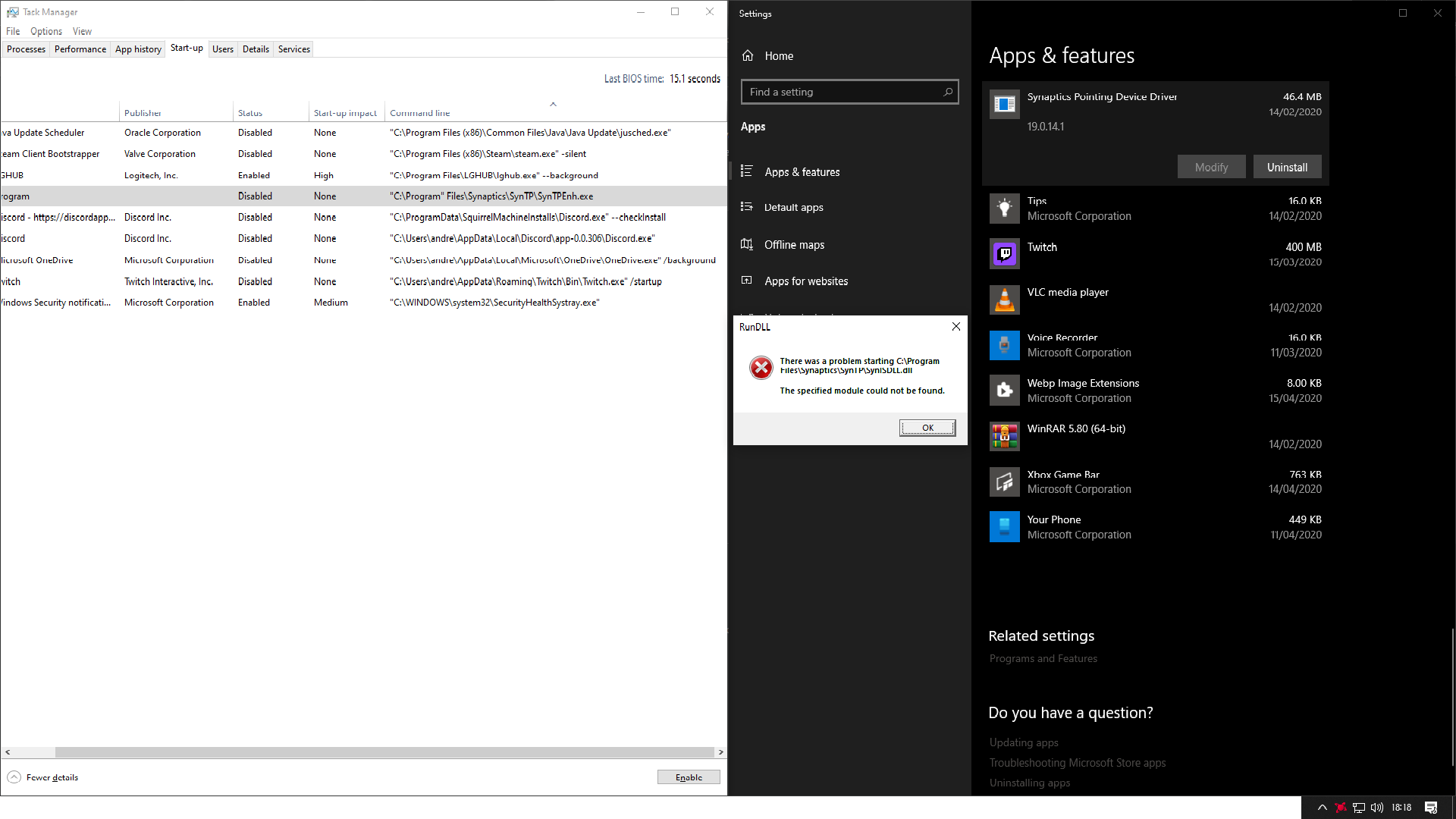 In Windows 10 Start-Up manager it says program over synaptics pointer device. 6ef3e864-ed08-4e4d-a1cc-d95e69ea1195?upload=true.png