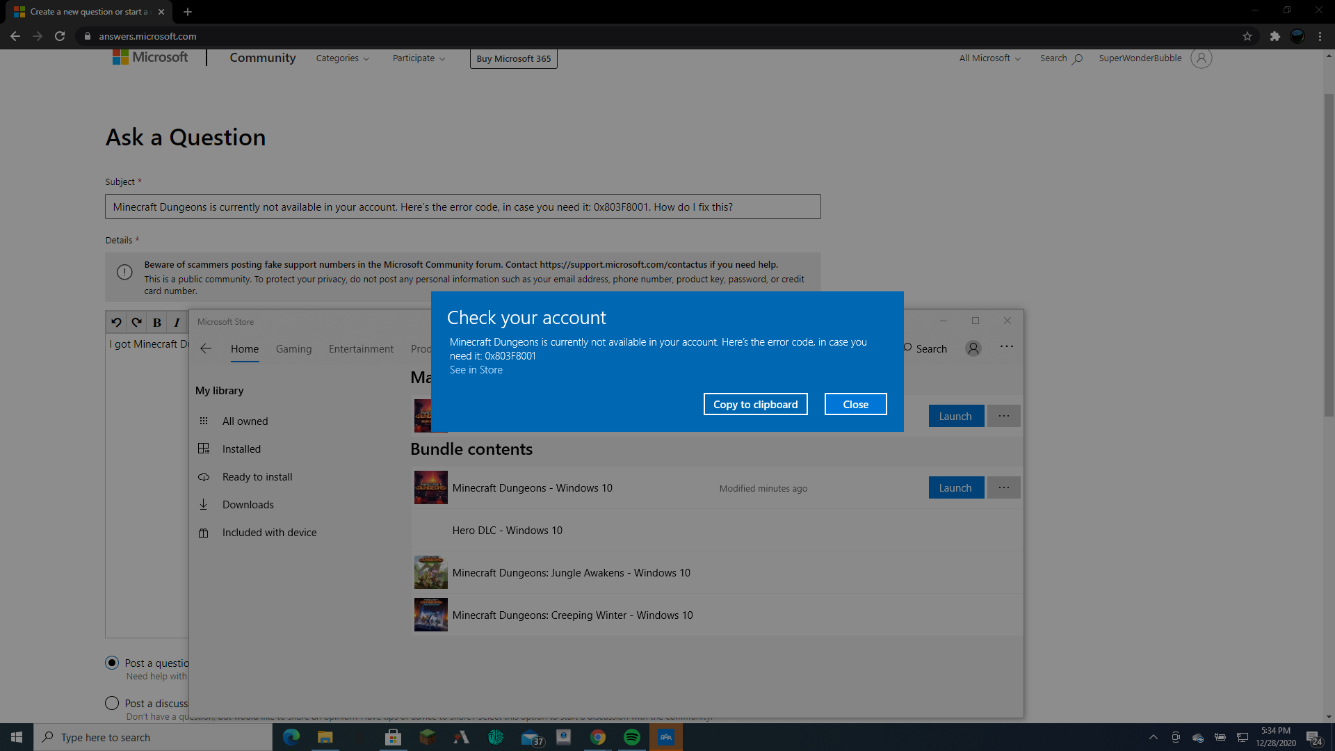 Minecraft Dungeons is currently not available in your account. Here’s the error code, in... 6f62e7c7-56c1-454e-a3ee-b73e5ea8ce2c?upload=true.png
