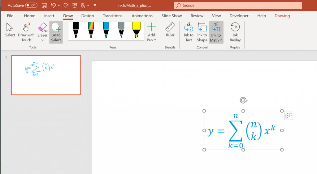 Announcing new Ink to Math feature in PowerPoint for Office 365 7-1024x564.png