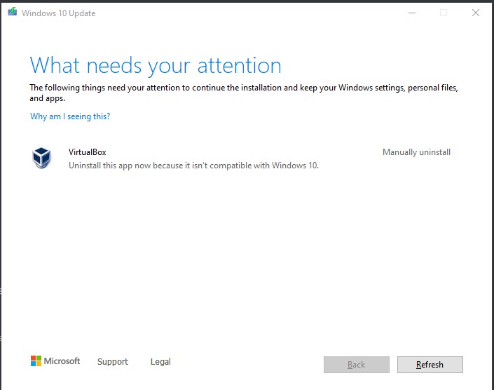I can't update windows because VirtualBox is preventing me from doing so. 704543e9-4edf-4c07-824b-627c4ddb53c8?upload=true.jpg