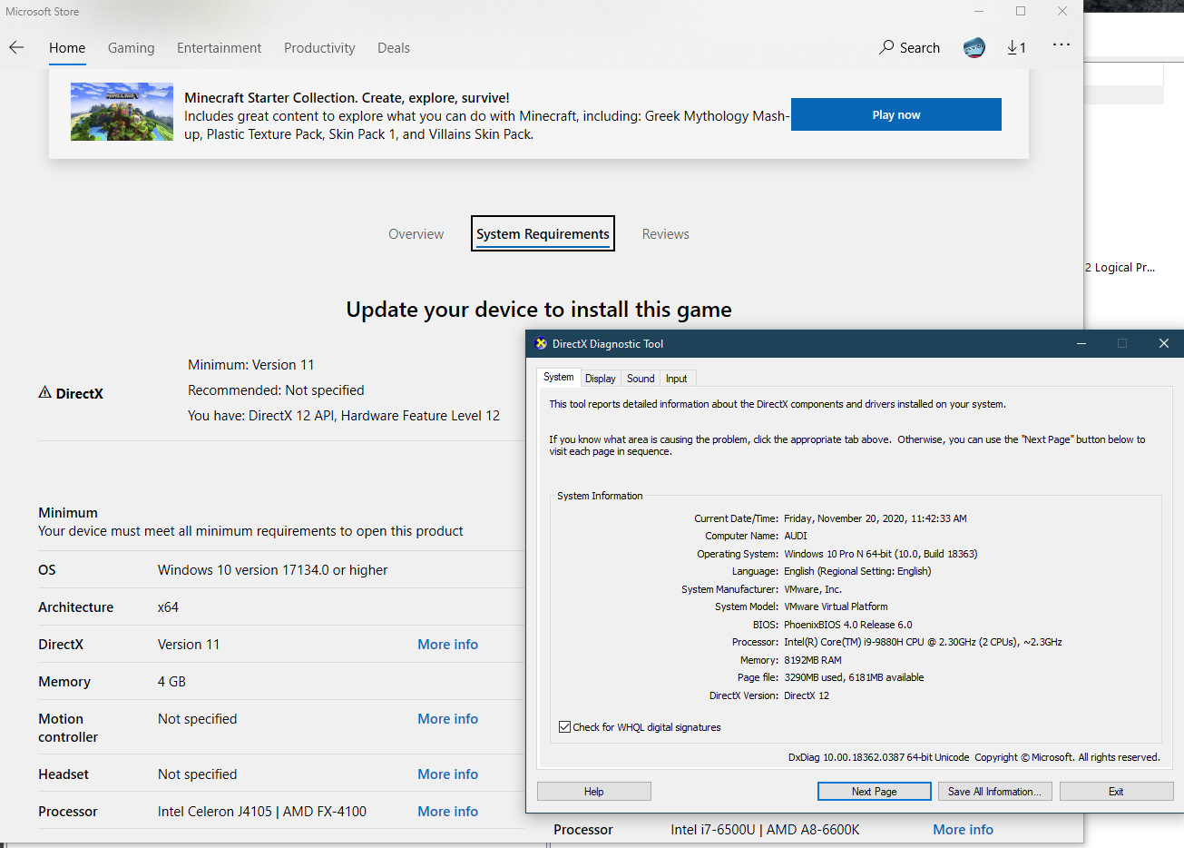Trying to install Minecraft in VMWare 706cd765-3f0c-4528-920a-16c4e0b02a96?upload=true.png