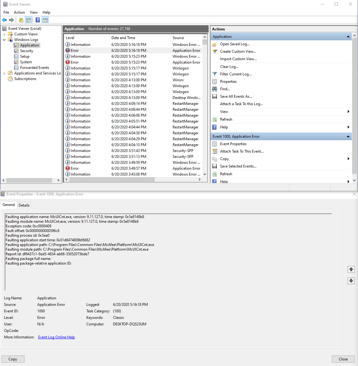 Application keeps crashing and I see a weird message when I check the Event Viewer. 707d0e19-9c33-4214-b1b9-c67632f80d95?upload=true.png