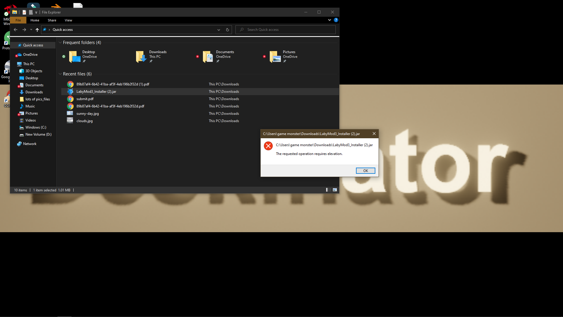 When I try to open a .exe or jar file, it says I need administrator, however I can access... 708c3409-7021-4d65-b7d1-39e5e2b77e56?upload=true.png