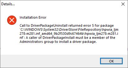 I'm trying to install an HP lasterjet print driver and getting an error that I need to be... 70958816-d192-416b-b4cb-cfc30ab32429?upload=true.jpg