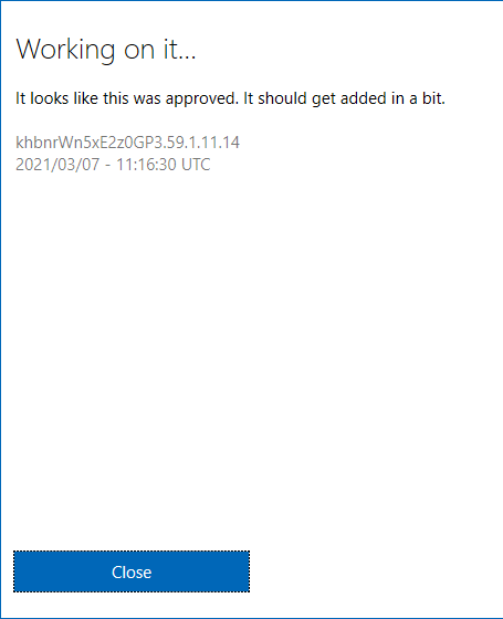 Working on it... It looks like this was approved. It should get added in a bit. 71616603-d160-4c1d-9f40-4a3354f76165?upload=true.png