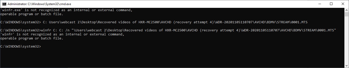 I can't get "Windows File Recovery" app to run on my PC. 71774f27-a2c9-4d1d-bed4-e8788292bea0?upload=true.jpg