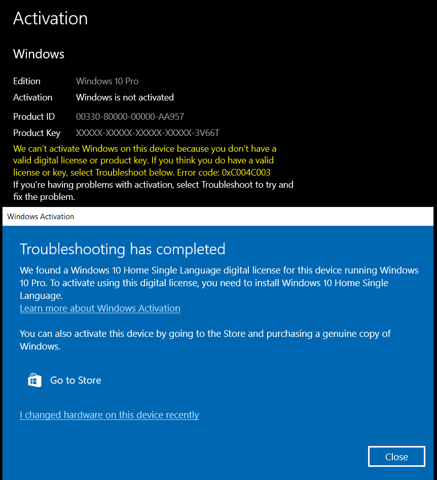 We found a Windows 10 Home Single Language digital license for this device running Windows... 71c8dac1-126e-42bd-ac93-cdfe1f5807cb?upload=true.png