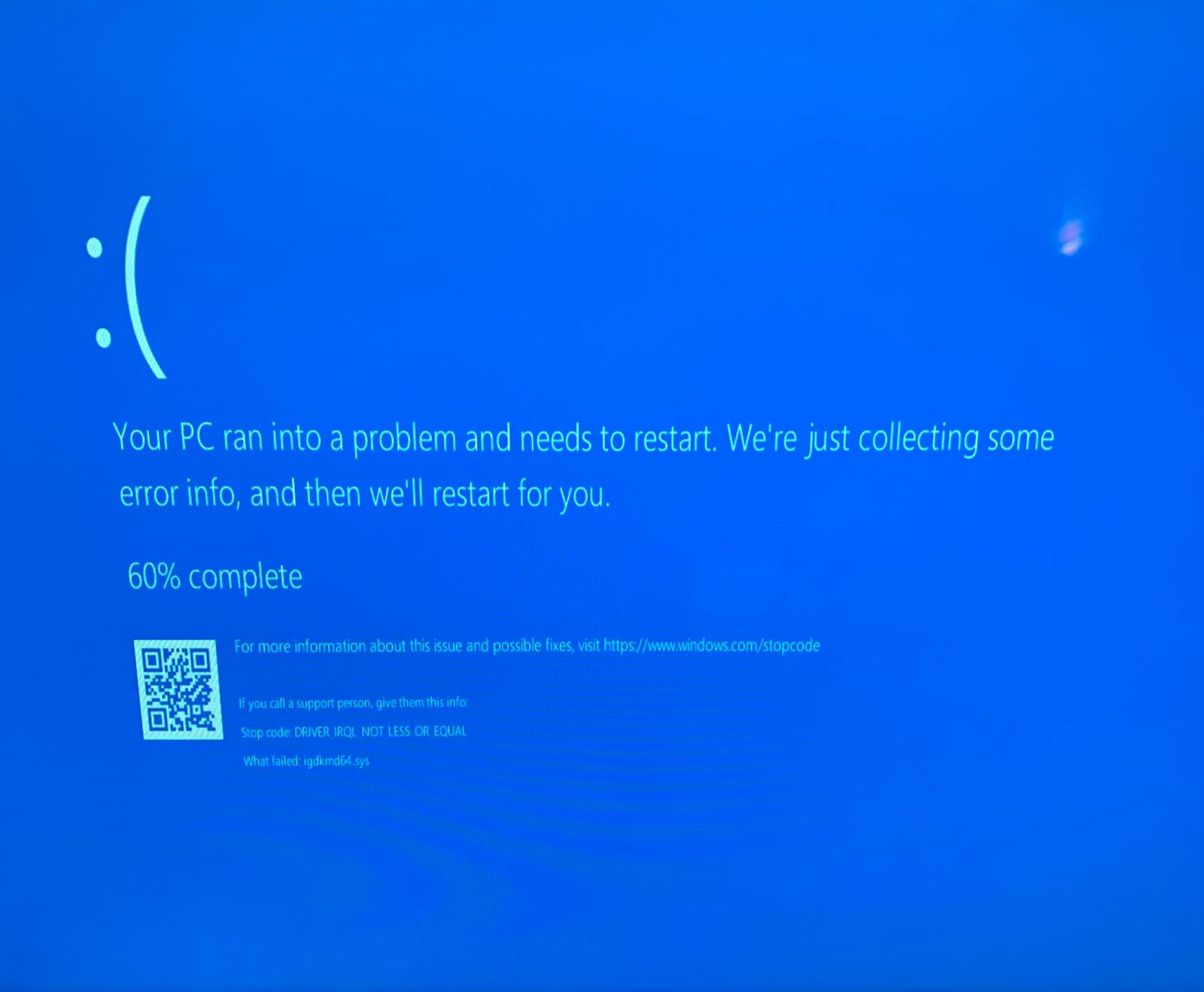 Månenytår i går Reorganisere StopCode windows error Driver IRQL NOT LESS OR EQUAL What failed:  igdkmd64.sys