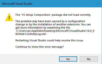The VS setup composition package did not load correctly and exception unknown software... 7259a6a5-1b2b-498b-8823-648c0b4711b2?upload=true.png