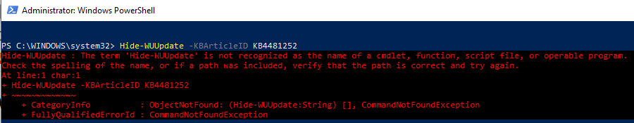 Trying to Hide a Windows 10 Update using Powershell 735b6a5f-b4b1-4be3-8ca4-1a28cfc73a2c?upload=true.png