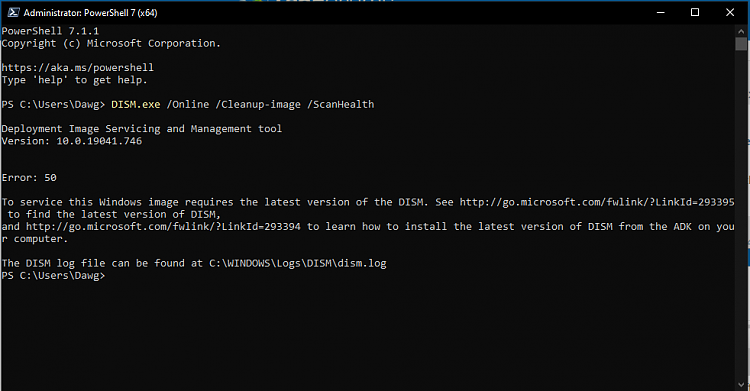 How to fix DISM error code 1060? 742t-kb4598242-cu-windows-10-v2004-build-19041-746-v20h2-19042-746-a-dism-error-code-50-ps-7.1.1.png