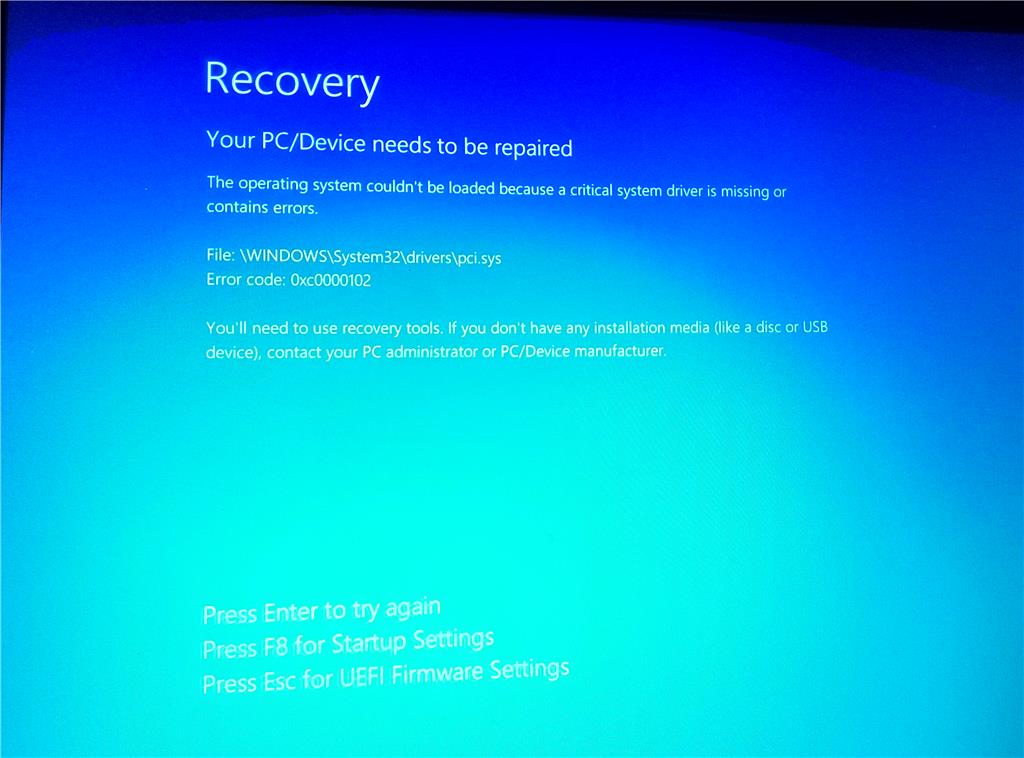 Windows 10 shows Recovery blue screen with an error code 0xc0000102 7509f1d2-aab5-45ef-a402-afa2cf812040.jpg