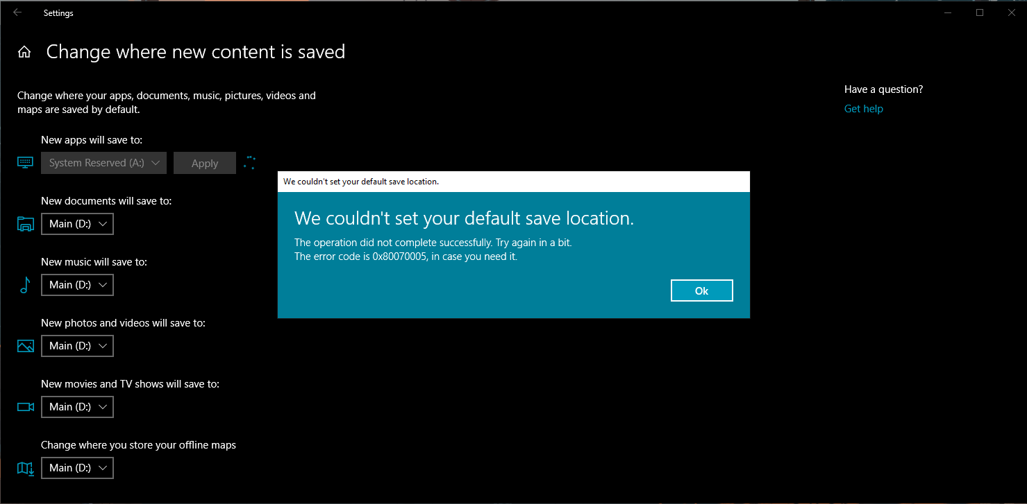 Windows forced to change default app save location, can't change back. 75c54170-579c-4a5b-a7dc-f9a9f4363bf4?upload=true.png