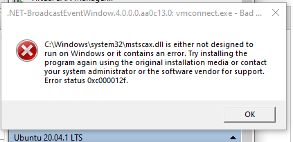 mstscax.dll is not designed to run on Windows or contains an Error on Hyper-v 75d9ee12-546b-4b2b-a200-6431897a7c0c?upload=true.png