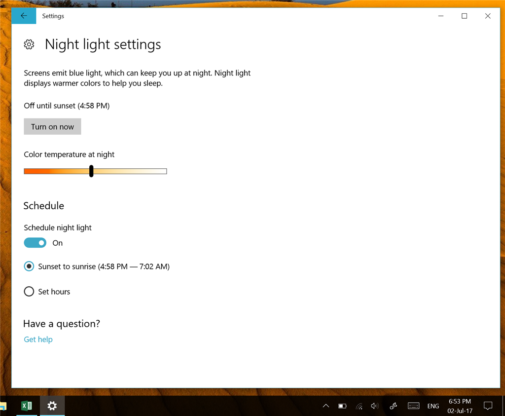 Windows 10 Night Light on after sunrise 75ffb676-3c58-4a2f-832c-0e5420896009.png