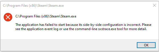 Incorrect side-by-side configuration Possibly a symptom of a deeper underlying problem 76952f26-1298-4237-804d-204a12c7a3de?upload=true.png