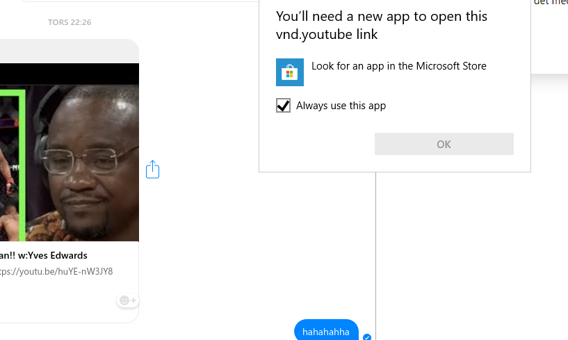 "You'll need a new app to open this vnd.youtube link" Embedded youtube links in Windows 10... 7780c8f3-9737-4e08-858d-221491c33398?upload=true.png