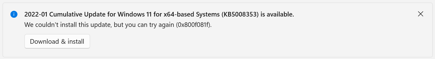 Windows 11 Build 22621.1702 Update KB5027303 Installation failure with error code 0x800f081f 78202262-6170-475d-b10c-1802cc5591f1?upload=true.png