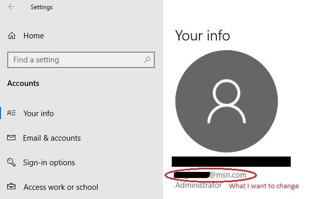 Change email address showing on Windows 10, Accounts, Your Info 784a747a-b7f7-45f0-af68-424485b33ecc?upload=true.jpg