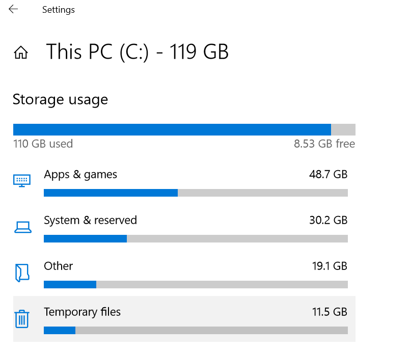 Windows shows two different Temporary files folder sizes 78823df7-cadc-4c41-a701-47d3d79da629?upload=true.png