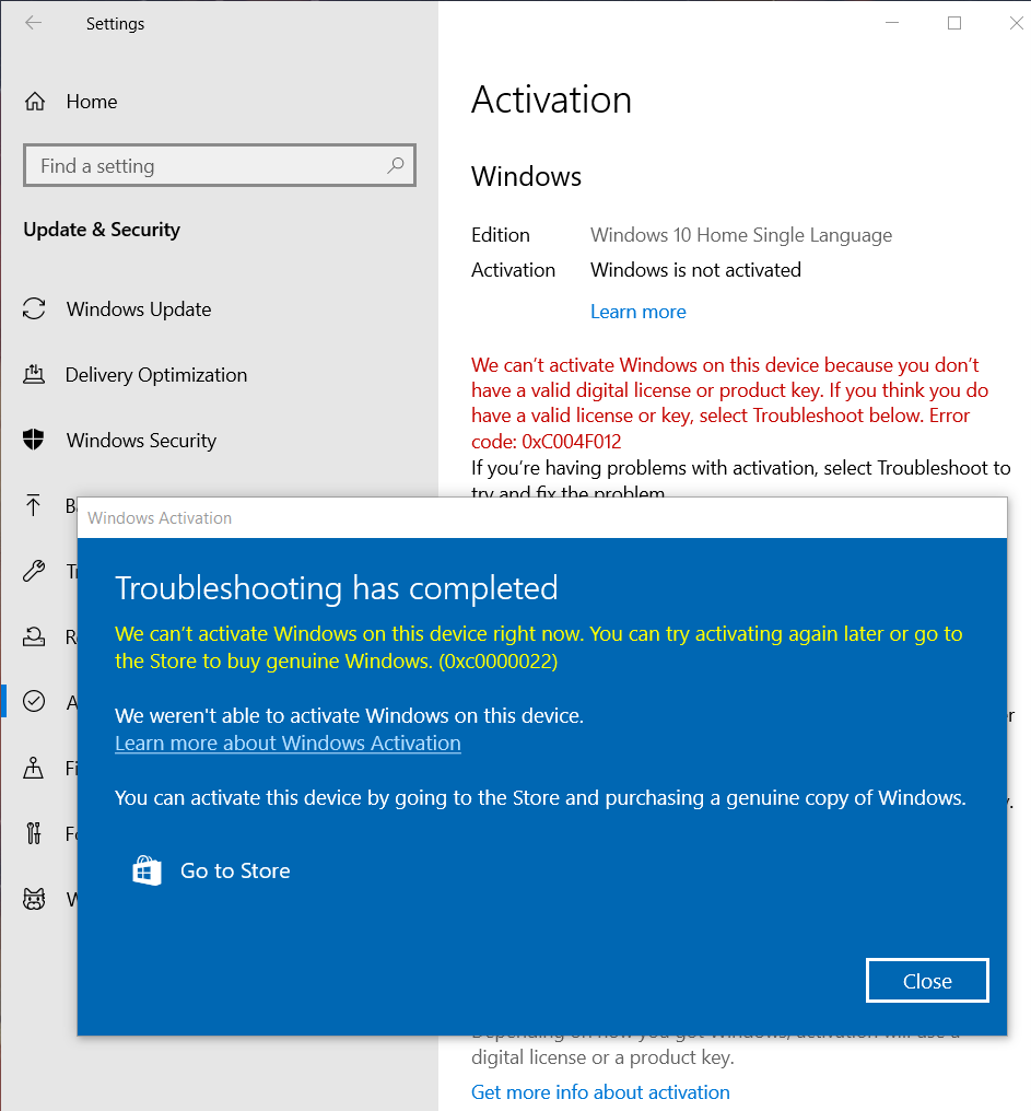 Error code 0xC004F012  and 0xc0000022 in activating windows 789e315d-b5f4-42d6-8027-f46dca664fda?upload=true.png
