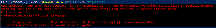 Trying to Hide a Windows 10 Update using Powershell 78fba21d-10fa-491a-99c9-b7b08a115490?upload=true.png