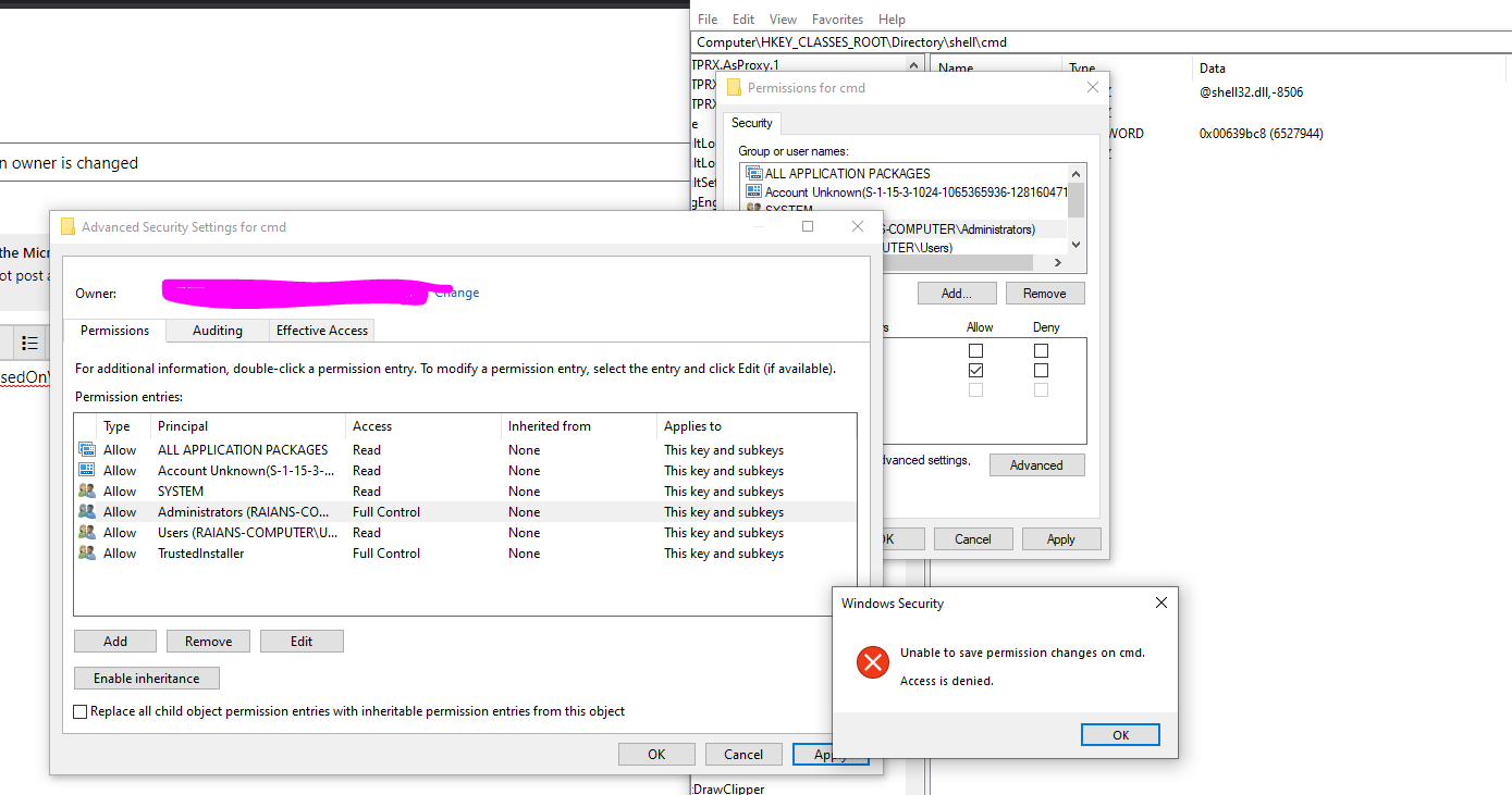 Registry editor not allowing me to edit values even when owner is changed 7904b5ad-82ea-44d6-917e-633b9f6fbf24?upload=true.png