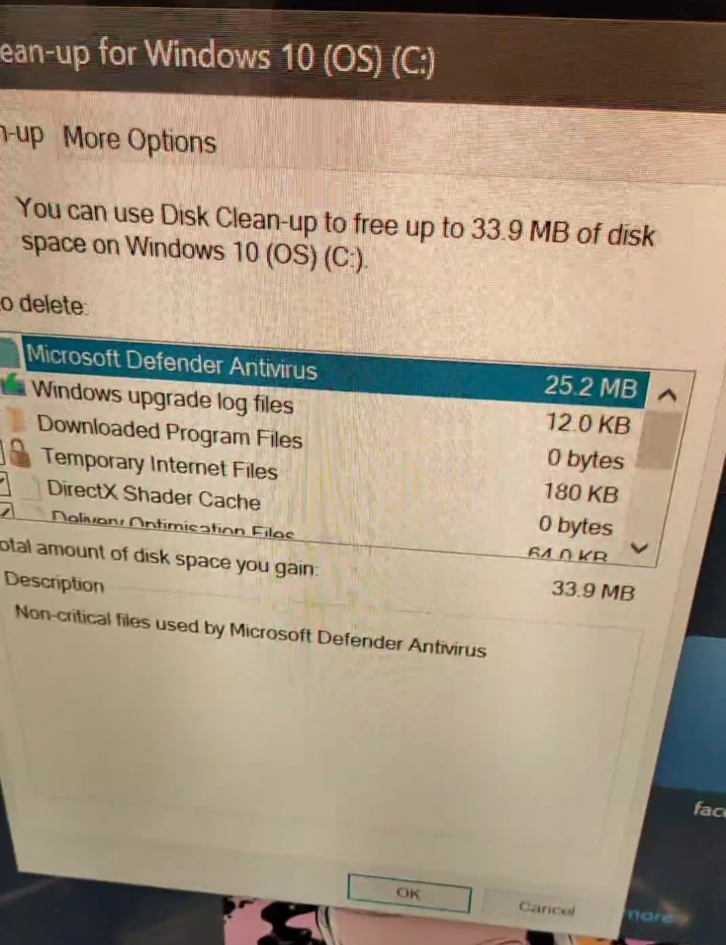 Disk cleanup is not cleaning Windows defender none critical files 791bd420-3fc8-4209-94c5-d74a53a5ffe1?upload=true.jpg