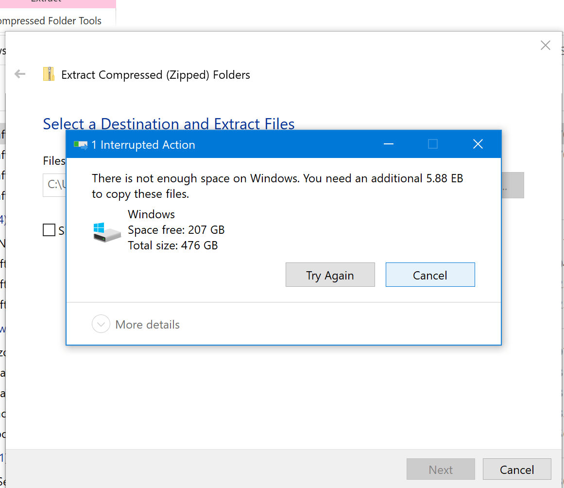 I am extracting a file size of 60.7 MB but it is very slow it extracting 258 bytes/s 7ac3e124-dca0-4f73-b5fc-00ca87bda575?upload=true.png