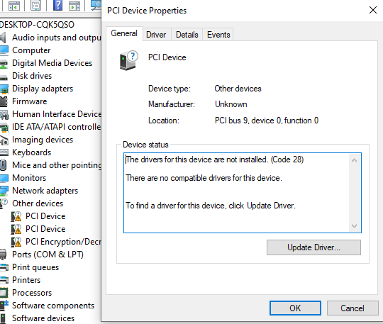 PCI Device: The drivers for this device are not installed. Code 28 7c396a36-2683-4cdd-8f6a-2e503fc523f8?upload=true.png