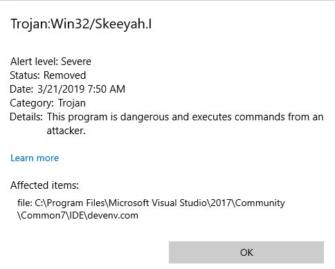 System infected with trojan horse Skeeyah.I through Visual Studio 2017 Community version... 7c3e0e8d-4e0b-4fba-a545-363ab6502fac?upload=true.jpg